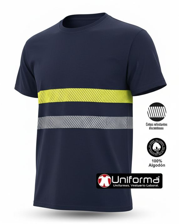 Camiseta De Trabajo Con Cintas Reflectantes - Poliéster Transpirable, Manga Corta, Talla XL Gris